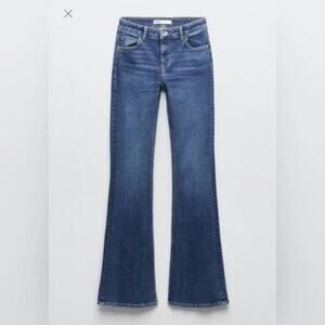 ZARA High Rise Flare Leg Denim Jeans Dark Wash 12